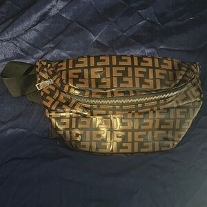 Fendi FF Logo Brown Black Waist Belt Bag 8/10 Condition